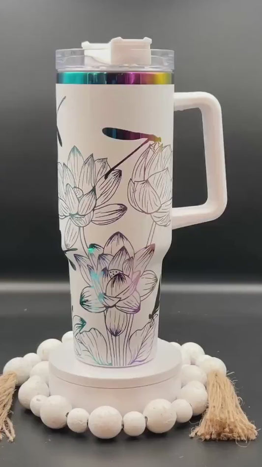 Dragonflies and Lotus Flowers Tumbler Wrap SVG | 40oz Laser Engraving File | Rotary Ready Digital Design | Jungle Theme SVG