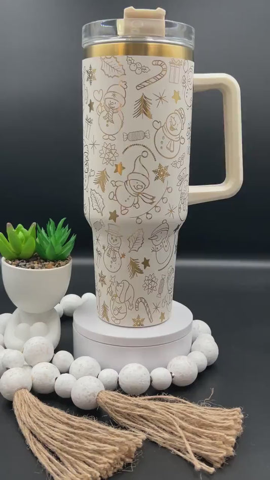 Cute Snowman Doodles Christmas  Holiday Tumbler Wrap SVG | 40oz Laser Engraving File | Rotary Ready Digital Design | Seasonal SVG