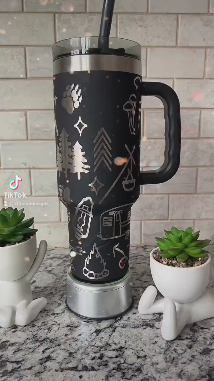 Camping Doodles Tumbler Wrap SVG | 40oz Laser Engraving File | Rotary Ready Digital Design | Outdoor Nature SVG