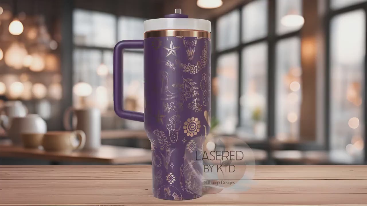 Southwestern Skull Boho Doodles Tumbler Wrap SVG | 40oz Laser Engraving File | Rotary Ready Digital Design | Western Farm SVG