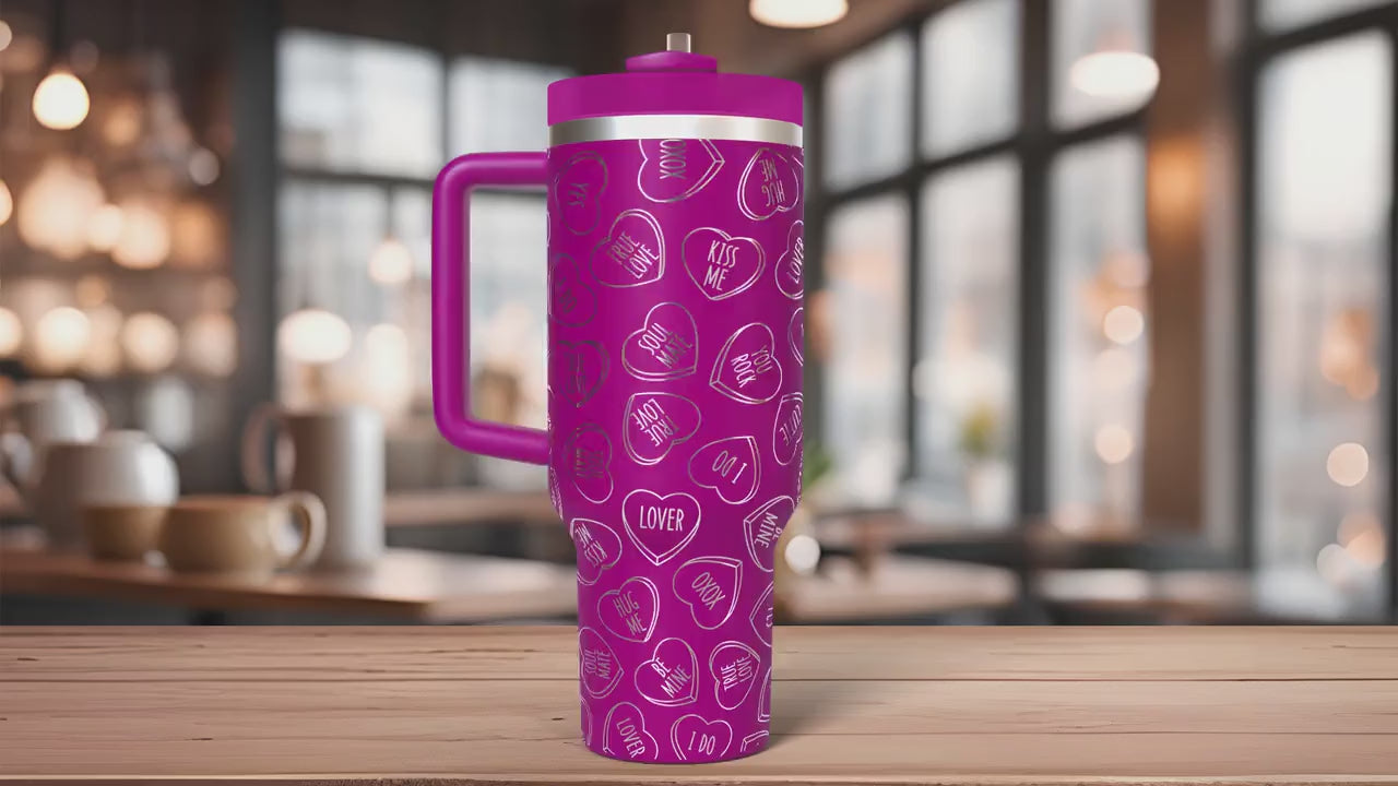 Valentine Candy Conversation Hearts Holiday Tumbler Wrap SVG | 40oz Laser Engraving File | Rotary Ready Digital Design | Seasonal SVG
