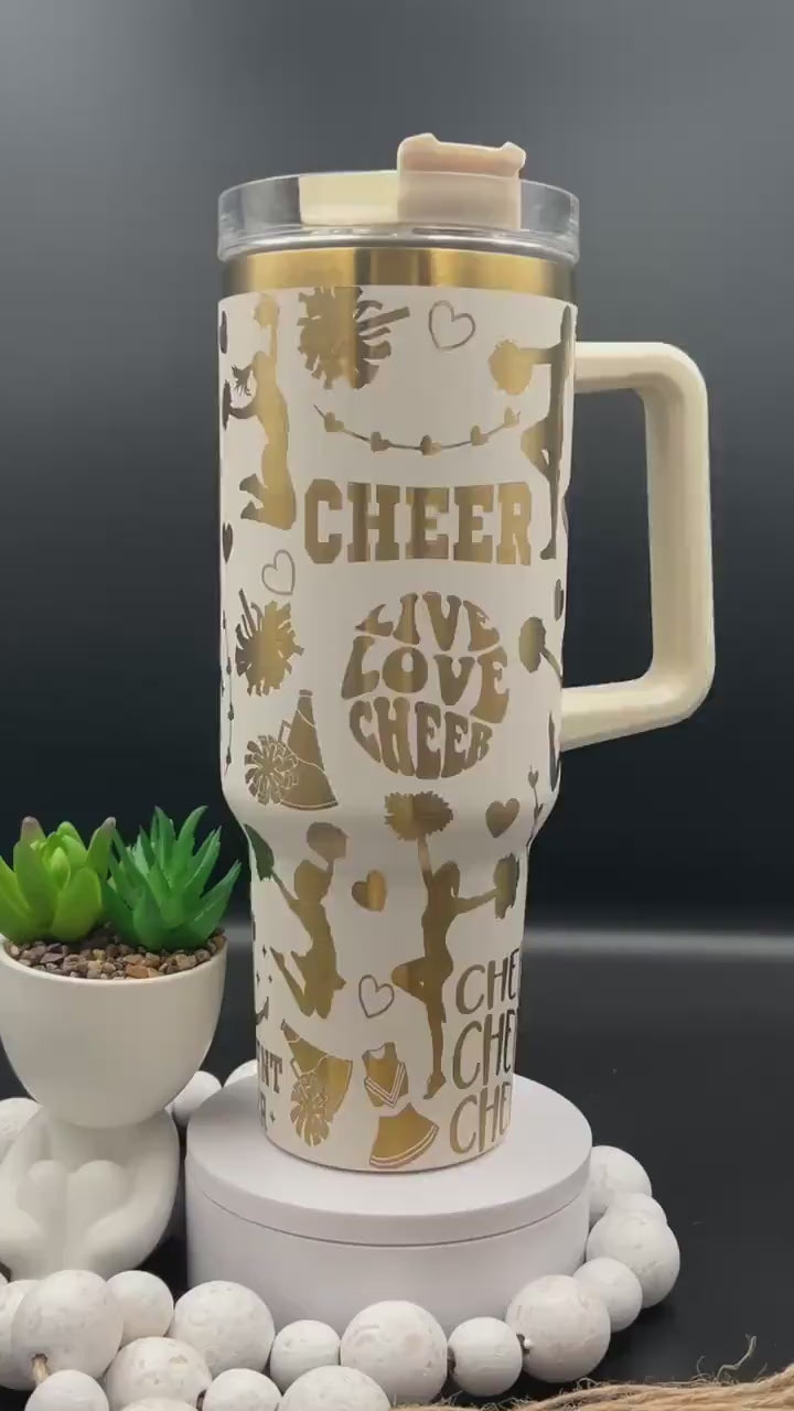 Cheer Tumbler Wrap SVG | 40oz Laser Engraving File | Rotary Ready Digital Design | Sports Fan SVG
