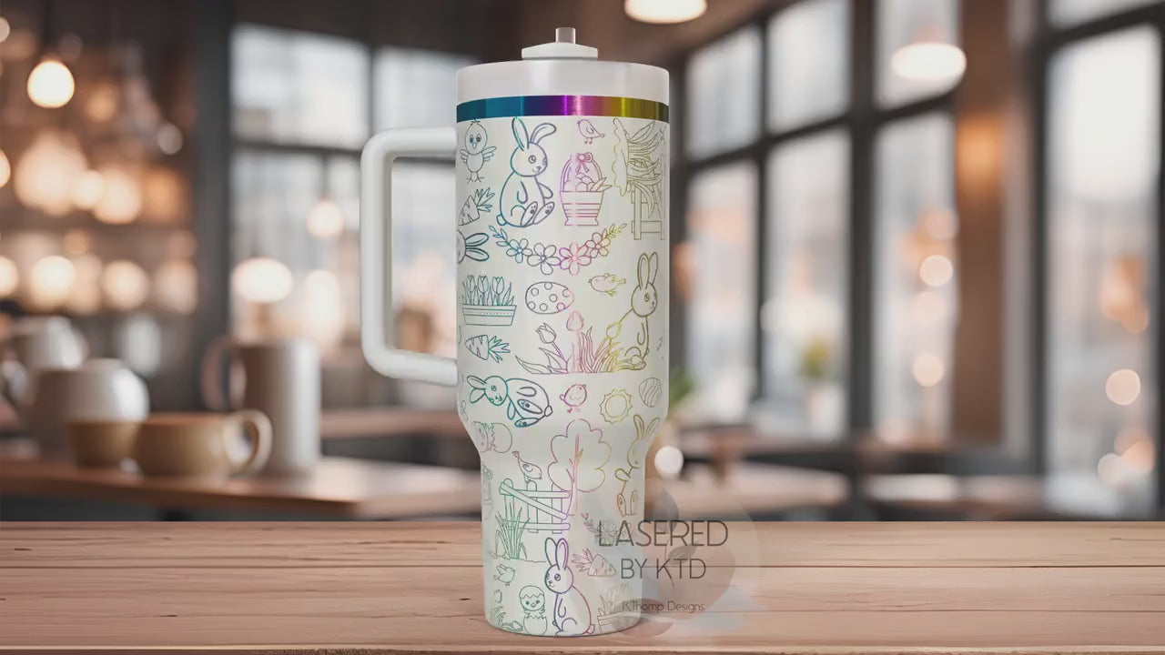 Easter Bunny Doodles Holiday Tumbler Wrap SVG | 40oz Laser Engraving File | Rotary Ready Digital Design | Seasonal SVG