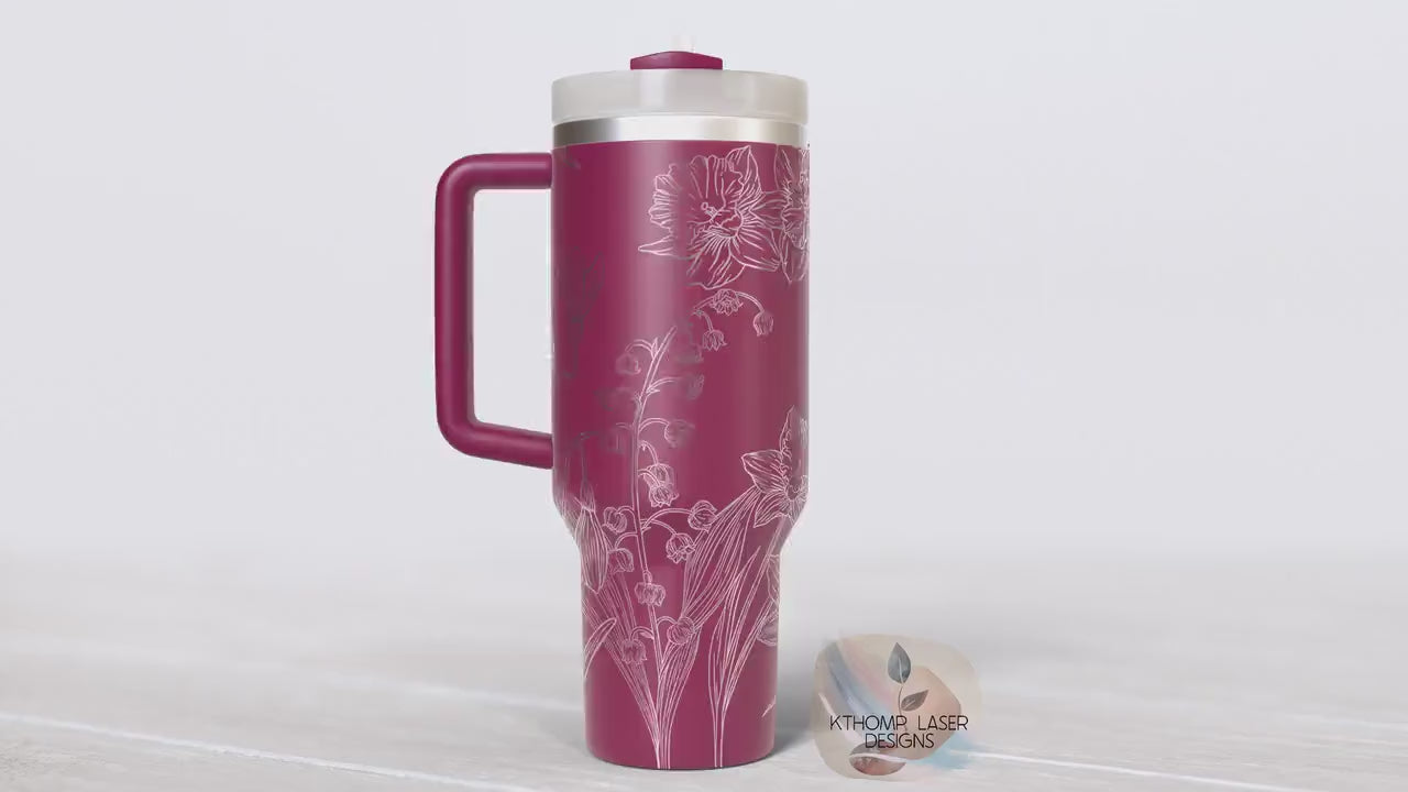 March May Birth Flowers Tumbler Wrap SVG | 40oz Laser Engraving File | Rotary Engrave Digital Design | Floral SVG Design