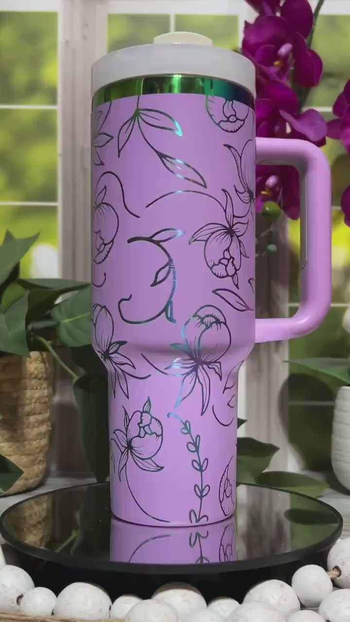 Floral Blooms Peonies Tumbler Wrap SVG | 40oz Laser Engraving File | Rotary Engrave Digital Design | Floral SVG Design