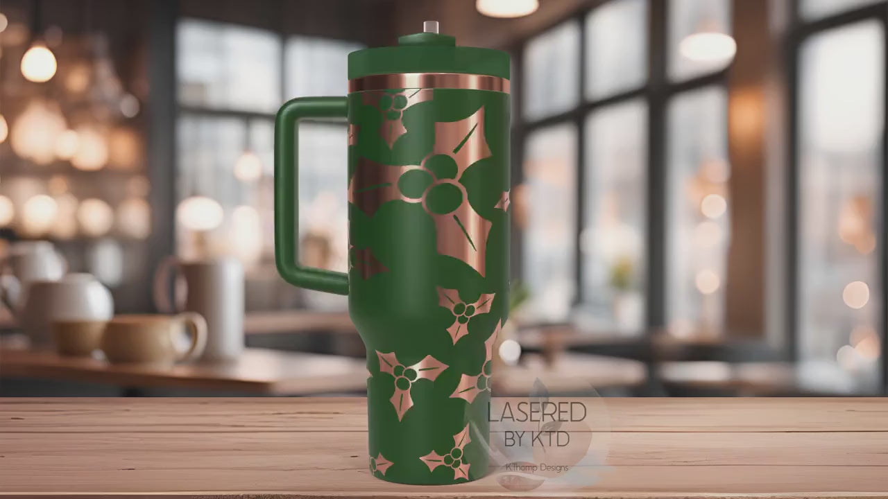 Holly Berries Christmas Holiday Holiday Tumbler Wrap SVG | 40oz Laser Engraving File | Rotary Ready Digital Design | Seasonal SVG