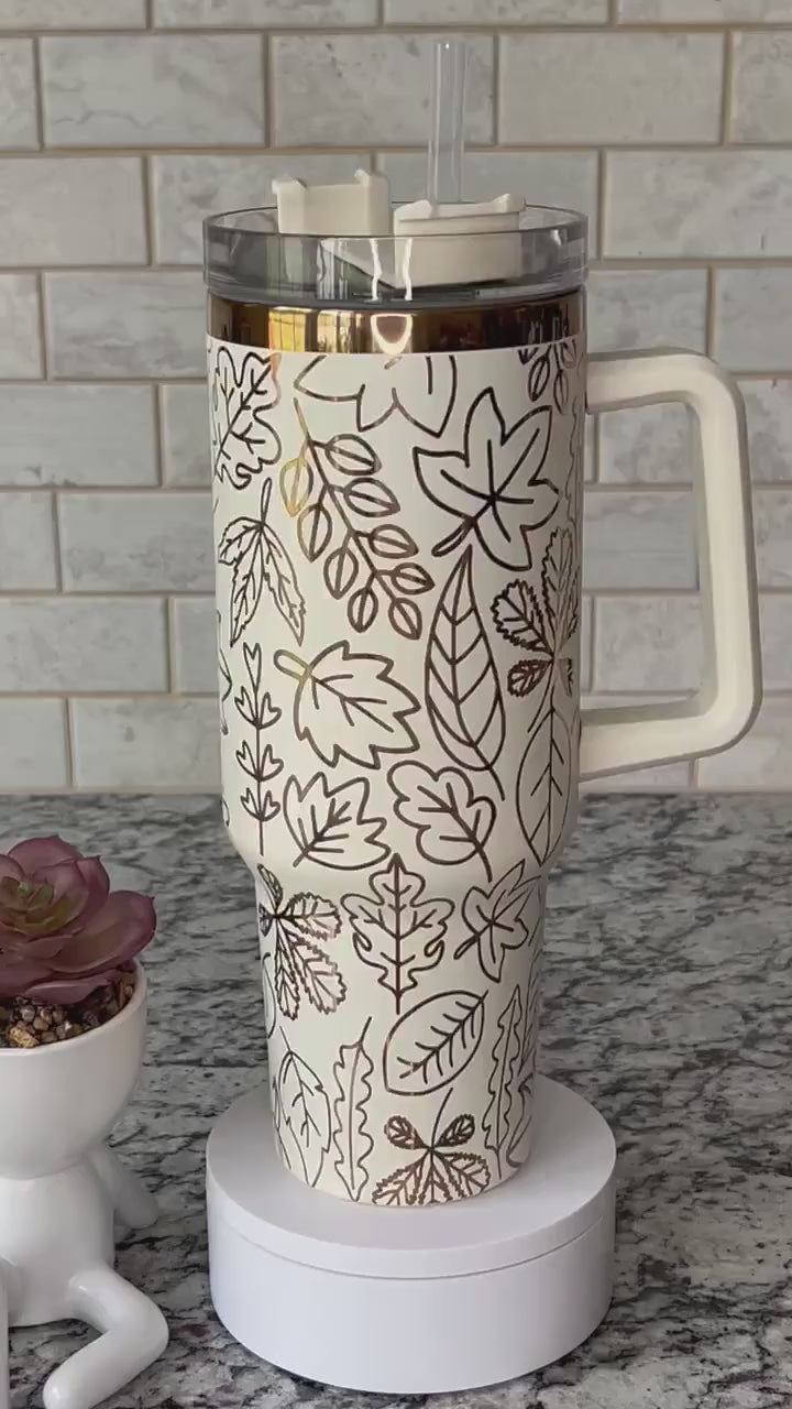 Fall Leaves Doodles Holiday Tumbler Wrap SVG | 40oz Laser Engraving File | Rotary Ready Digital Design | Seasonal SVG