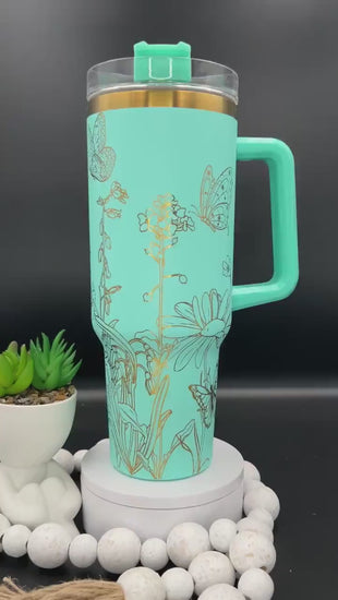 Butterflies and Blooms Tumbler Wrap SVG | 40oz Laser Engraving File | Rotary Engrave Digital Design | Floral SVG Design