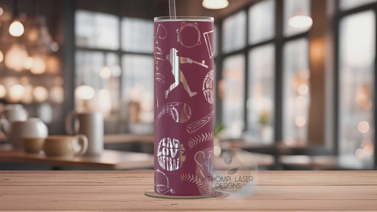 Softball Sports Tumbler Wrap SVG | 20oz Skinny Laser Engraving File | Rotary Ready Digital Design | Sports Fan SVG