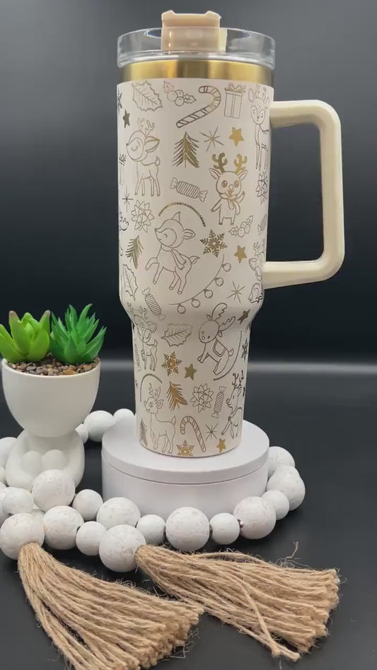 Cute Reindeer Doodles Christmas  Holiday Tumbler Wrap SVG | 40oz Laser Engraving File | Rotary Ready Digital Design | Seasonal SVG