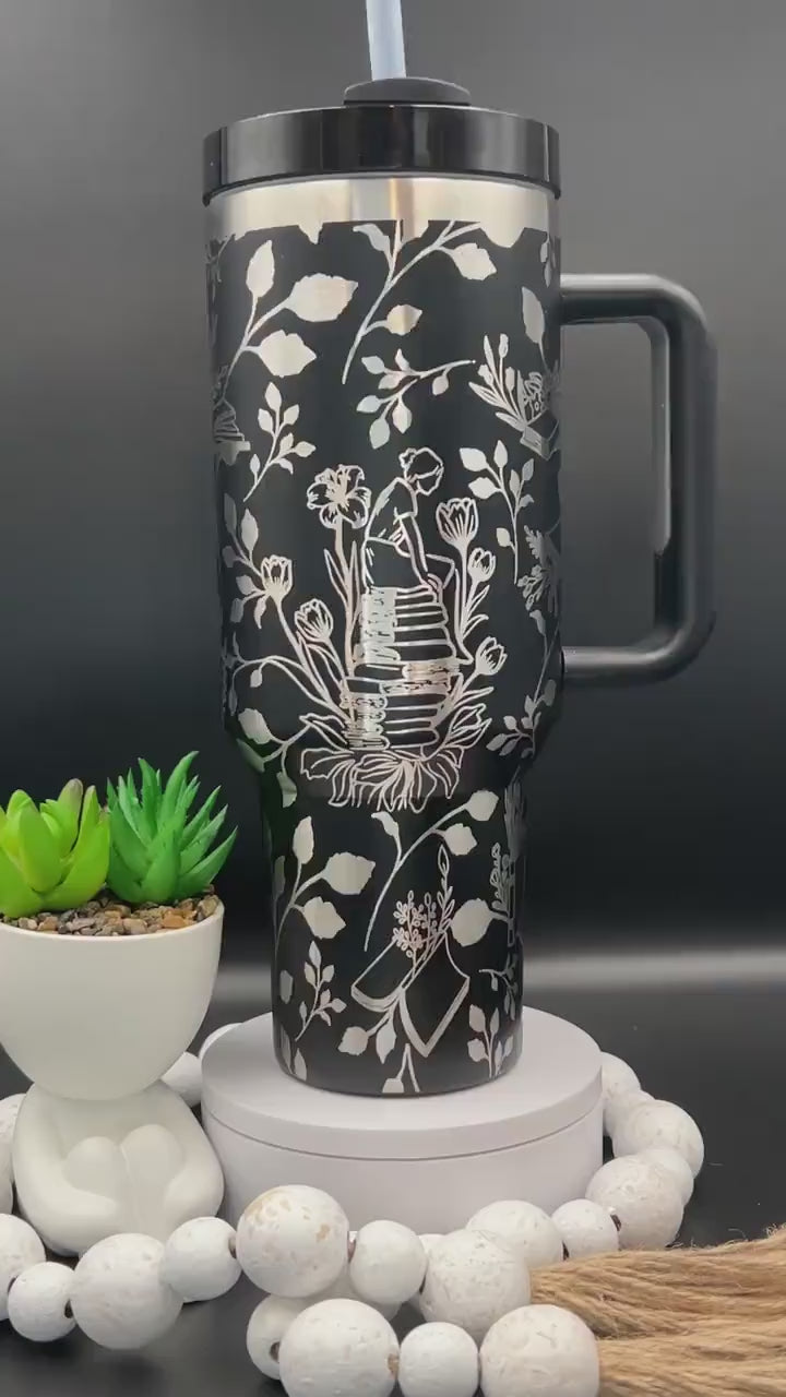 Floral Books Tumbler Wrap SVG | 40oz Laser Engraving File | Rotary Engrave Digital Design | Floral SVG Design