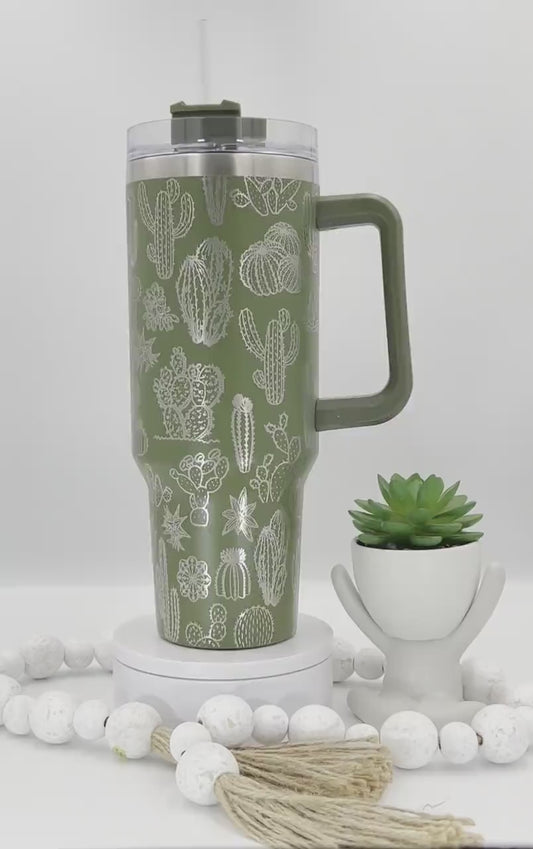 Cactus Tumbler Wrap SVG | 40oz Laser Engraving File | Rotary Engrave Digital Design | Floral SVG Design