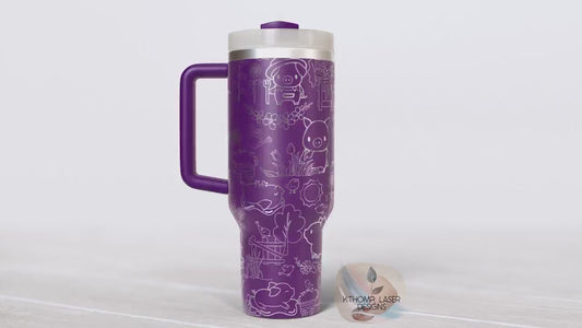 Pig Doodles Farm Cute Pigs Tumbler Wrap SVG | 40oz Laser Engraving File | Rotary Ready Digital Design | Western Farm SVG