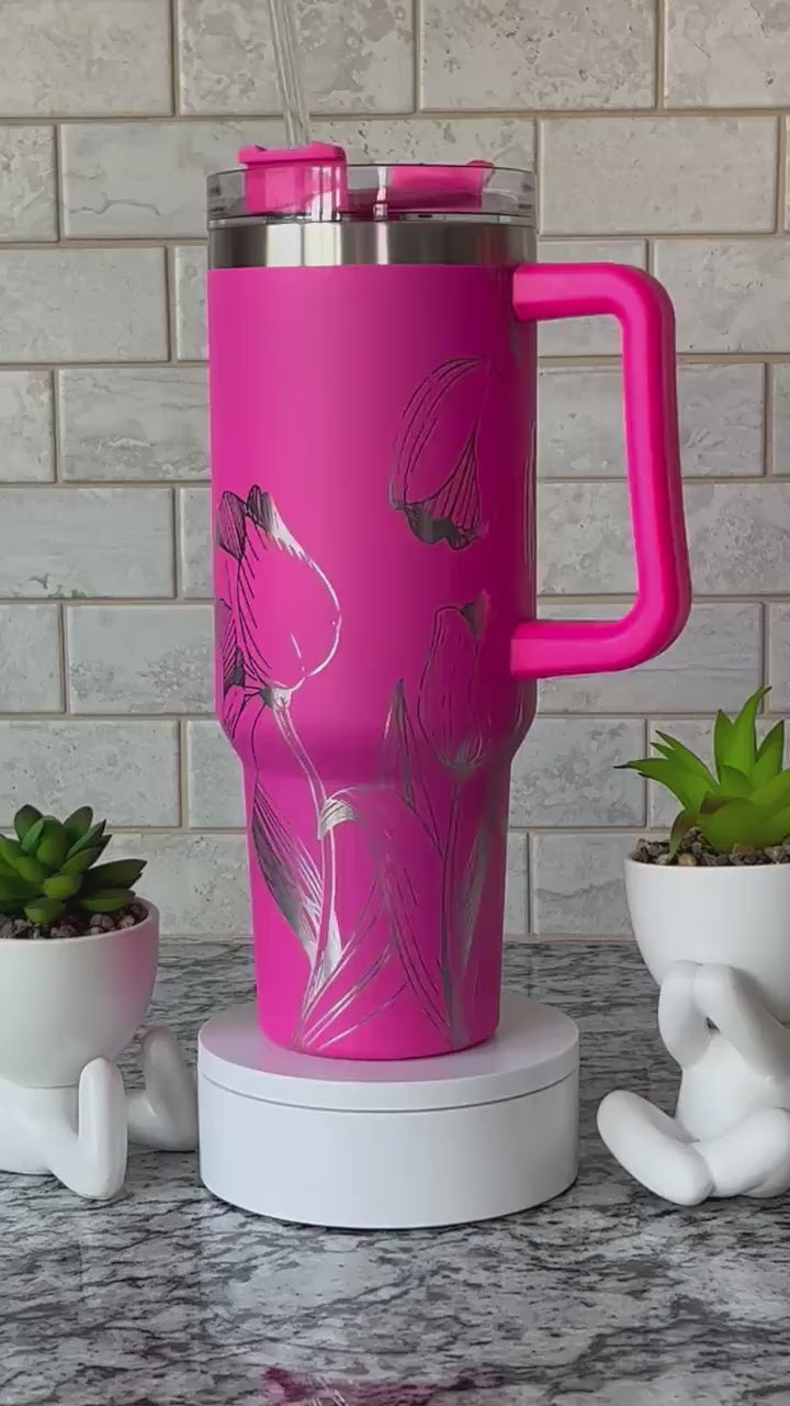 Tulips Tumbler Wrap SVG | 40oz Laser Engraving File | Rotary Engrave Digital Design | Floral SVG Design