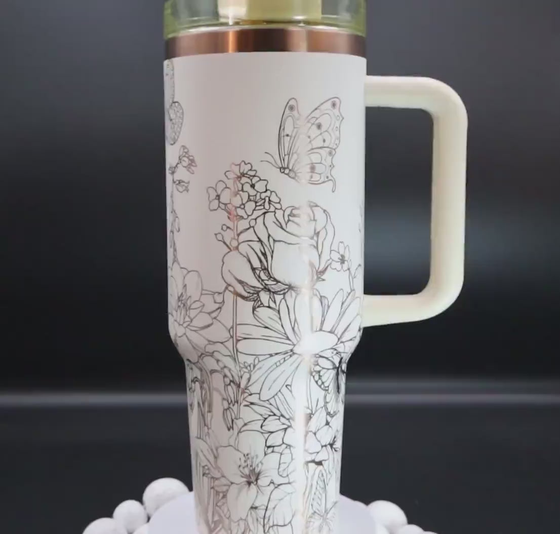 Butterfly Flower Garden Tumbler Wrap SVG | 40oz Laser Engraving File | Rotary Engrave Digital Design | Floral SVG Design