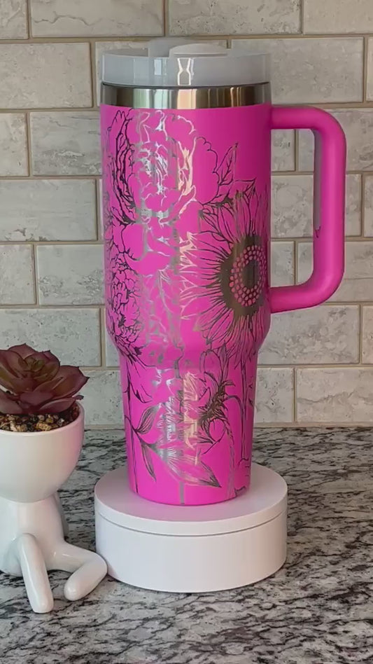 Peonies and Sunflowers Tumbler Wrap SVG | 40oz Laser Engraving File | Rotary Engrave Digital Design | Floral SVG Design