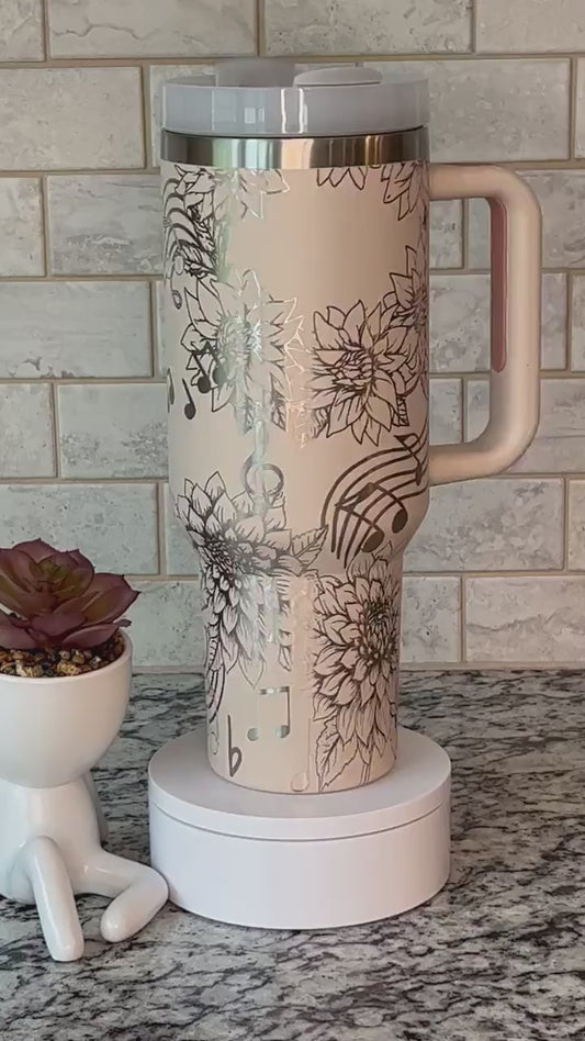 When Words Fail Music Speaks Floral Tumbler Wrap SVG | 40oz Laser Engraving File | Rotary Ready Digital Design | Career Gift SVG