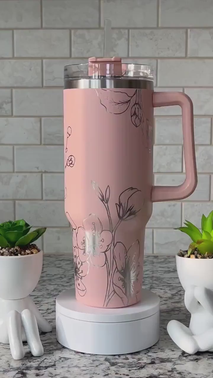 Cherry Blossom Tumbler Wrap SVG | 40oz Laser Engraving File | Rotary Engrave Digital Design | Floral SVG Design