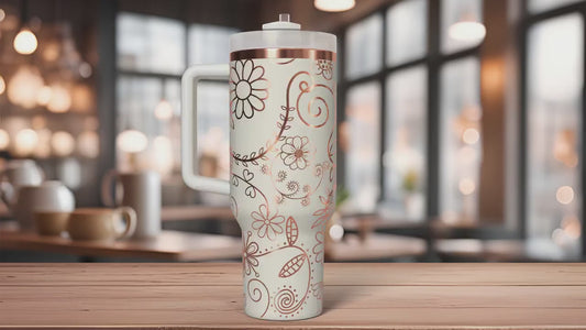 Swirly Spring Floral Tumbler Wrap SVG | 40oz Laser Engraving File | Rotary Engrave Digital Design | Floral SVG Design
