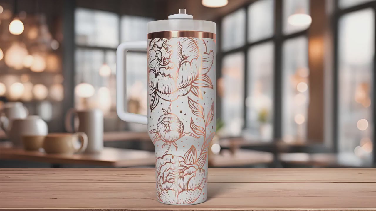 Pretty Peonies Tumbler Wrap SVG | 40oz Laser Engraving File | Rotary Engrave Digital Design | Floral SVG Design