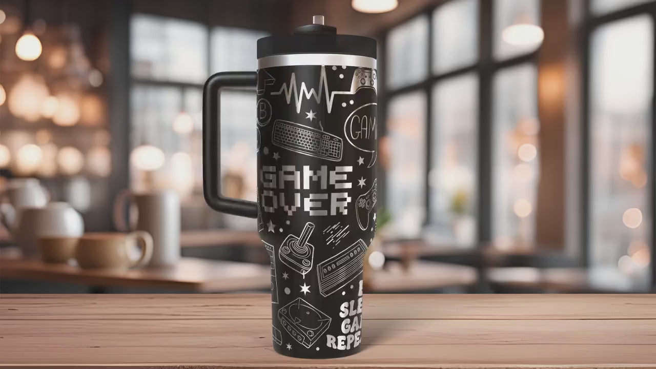 Gamer Video Game Tumbler Wrap SVG | 40oz Laser Engraving File | Rotary Ready Digital Design | Hobby Travel SVG