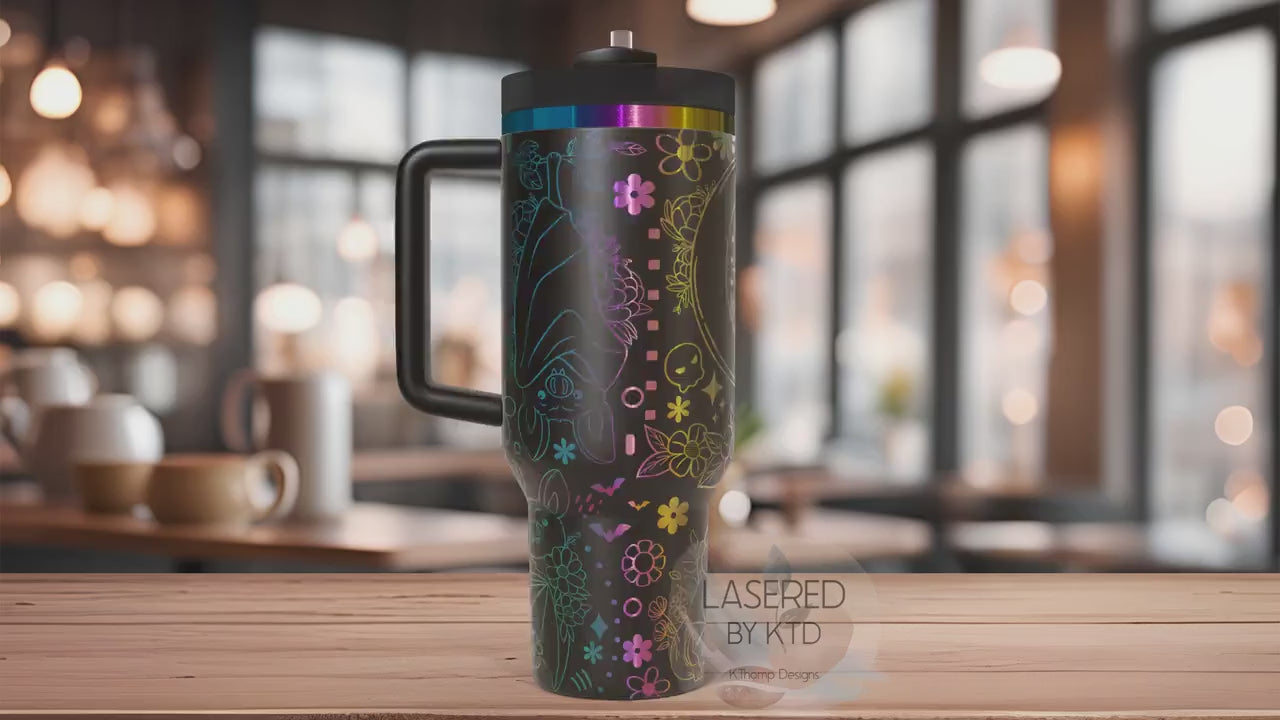 Floral Bats Halloween Spooky Holiday Tumbler Wrap SVG | 40oz Laser Engraving File | Rotary Ready Digital Design | Seasonal SVG